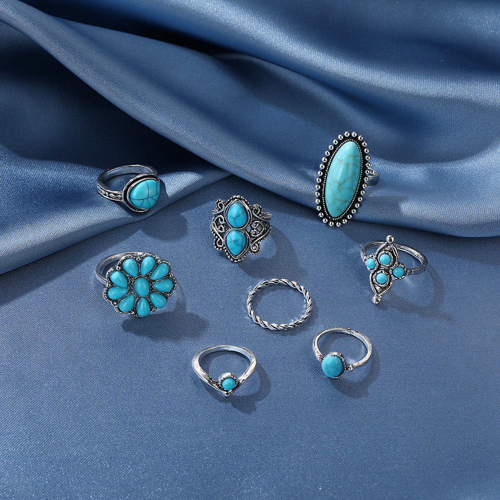 Vintage Boho Turquoise Floral Twist 8-piece Set