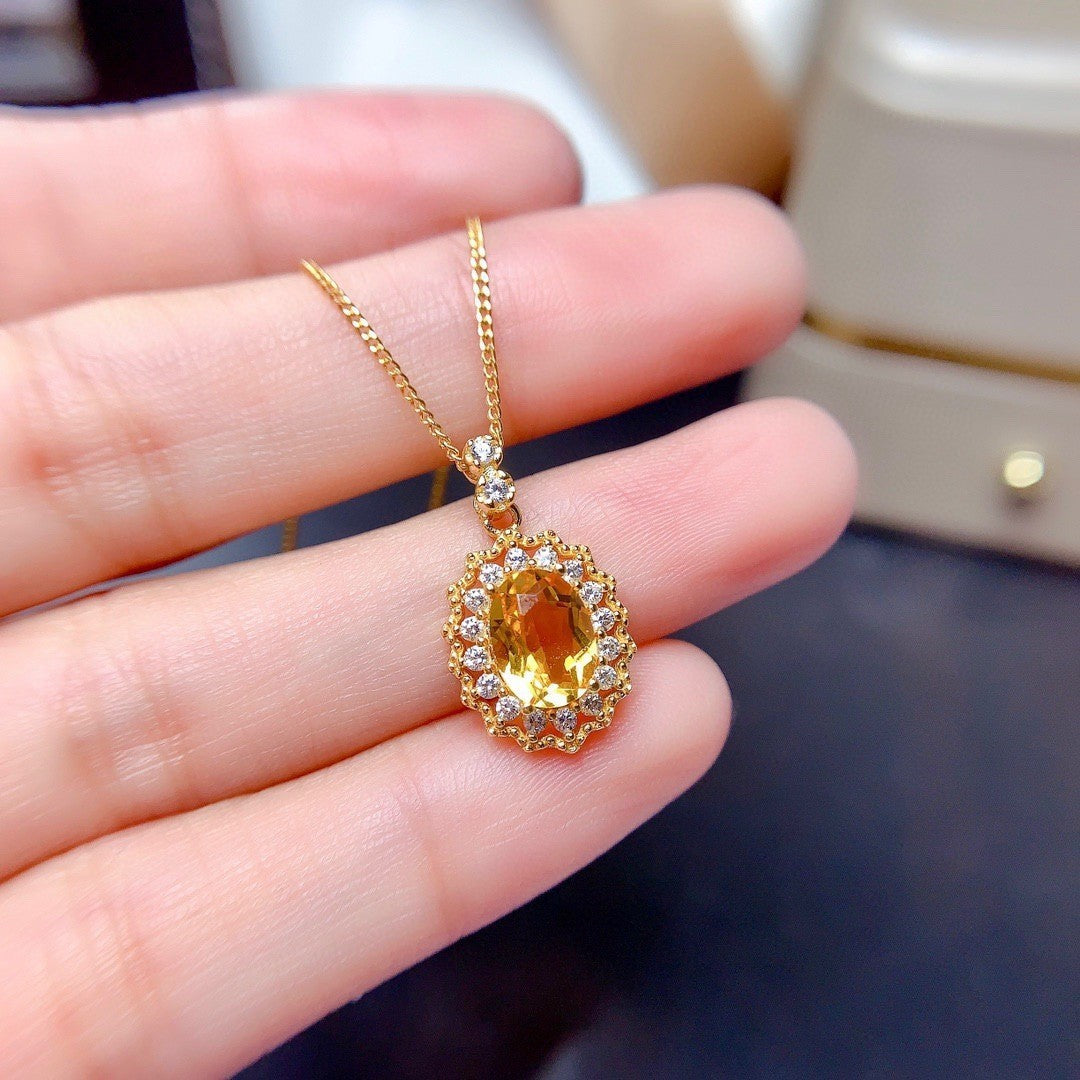 Colored Gems Lucky Yellow Suit Female Fully-inlaid Full Diamond Rings Pendants Ear Stud Necklace
