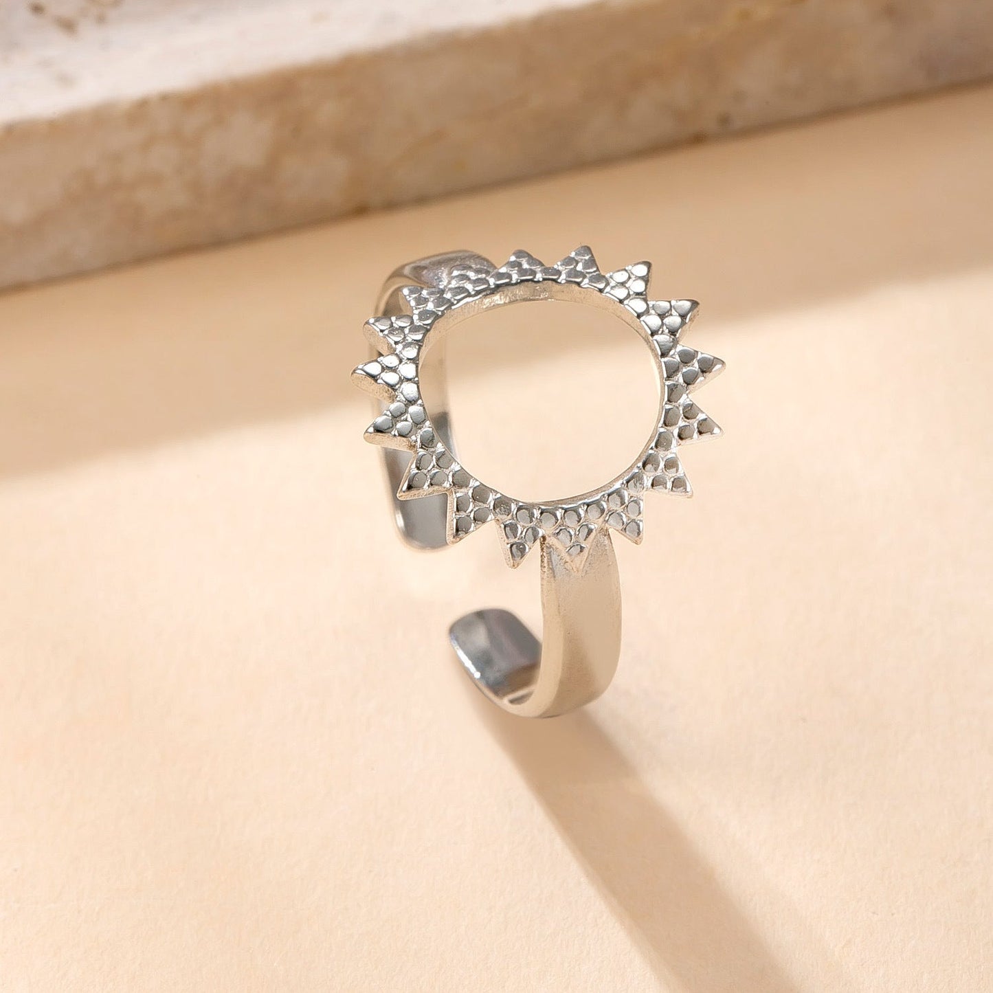 Stainless Steel Ring Oil Pressure Hollow Star Moon Open Ring Female