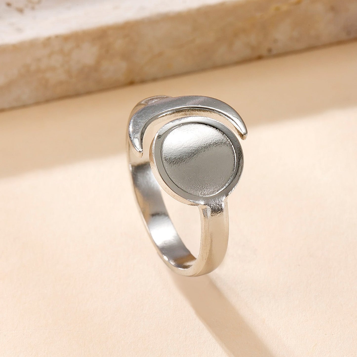 Stainless Steel Ring Oil Pressure Hollow Star Moon Open Ring Female