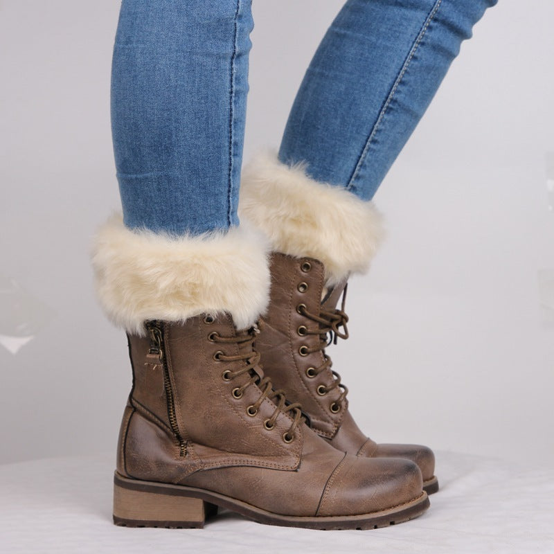 Boots, warm socks, Christmas fur, short wool shoes