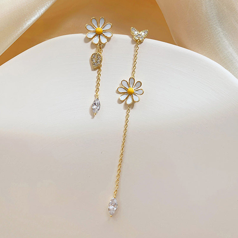 Flower Rhinestone Earrings Fashion Earrings Temperament Long Tassel Earrings