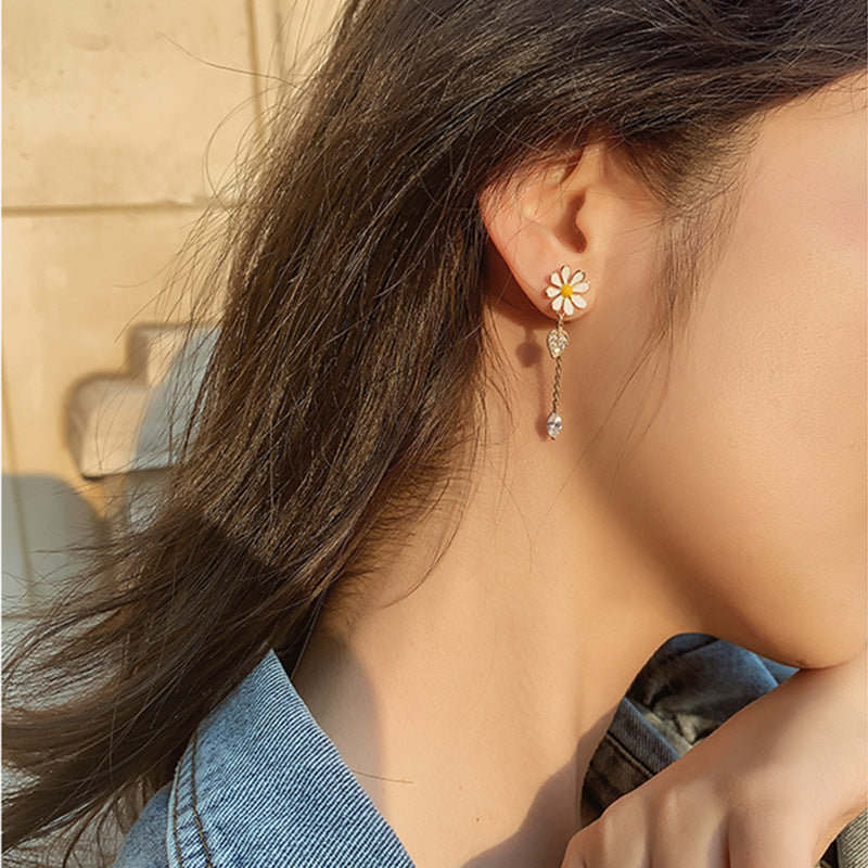 Flower Rhinestone Earrings Fashion Earrings Temperament Long Tassel Earrings