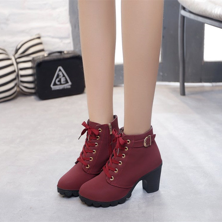 Cross-lace Thick-heel Martin Boots