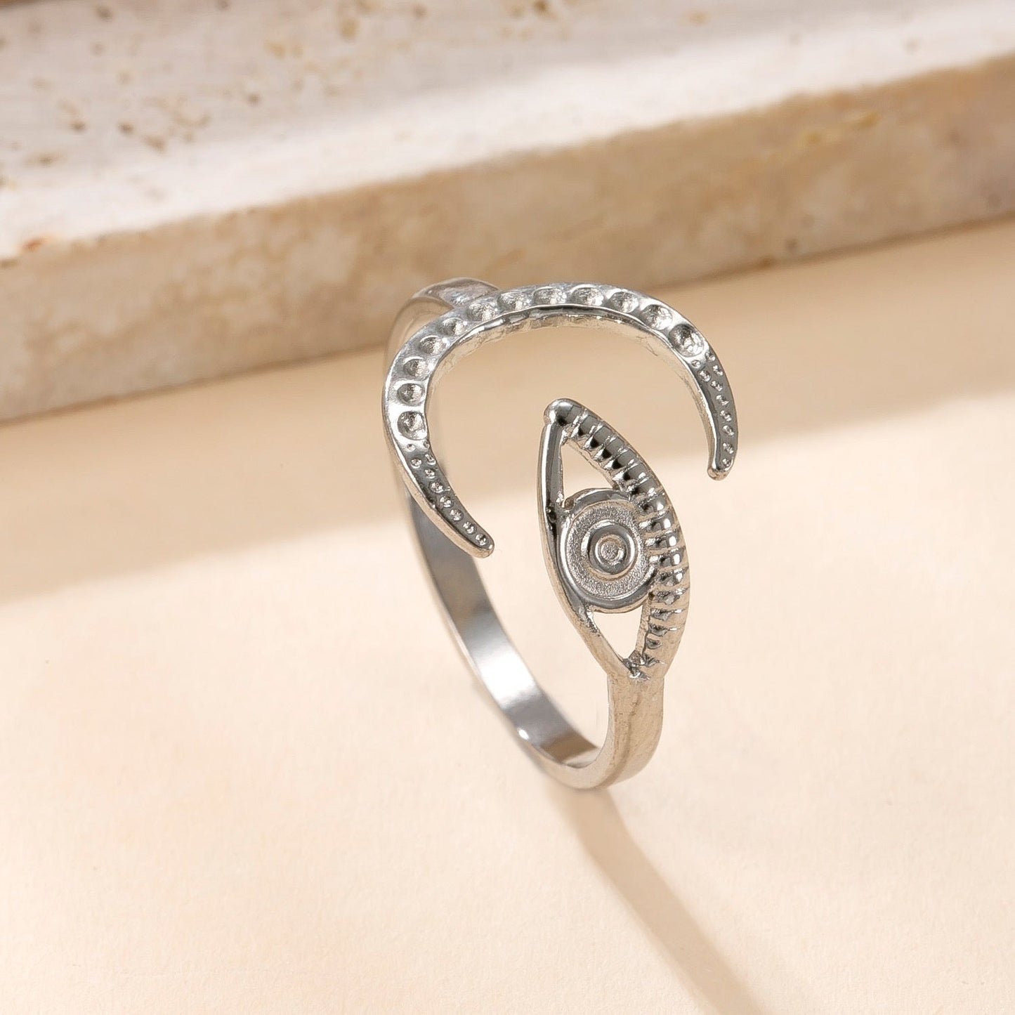 Stainless Steel Ring Oil Pressure Hollow Star Moon Open Ring Female