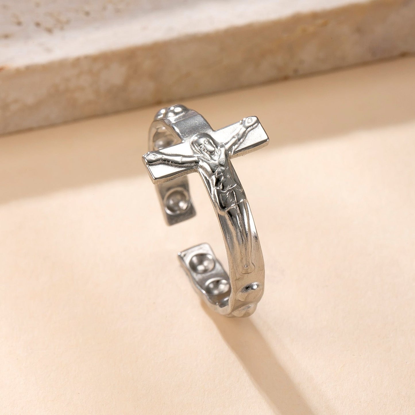 Stainless Steel Ring Oil Pressure Hollow Star Moon Open Ring Female