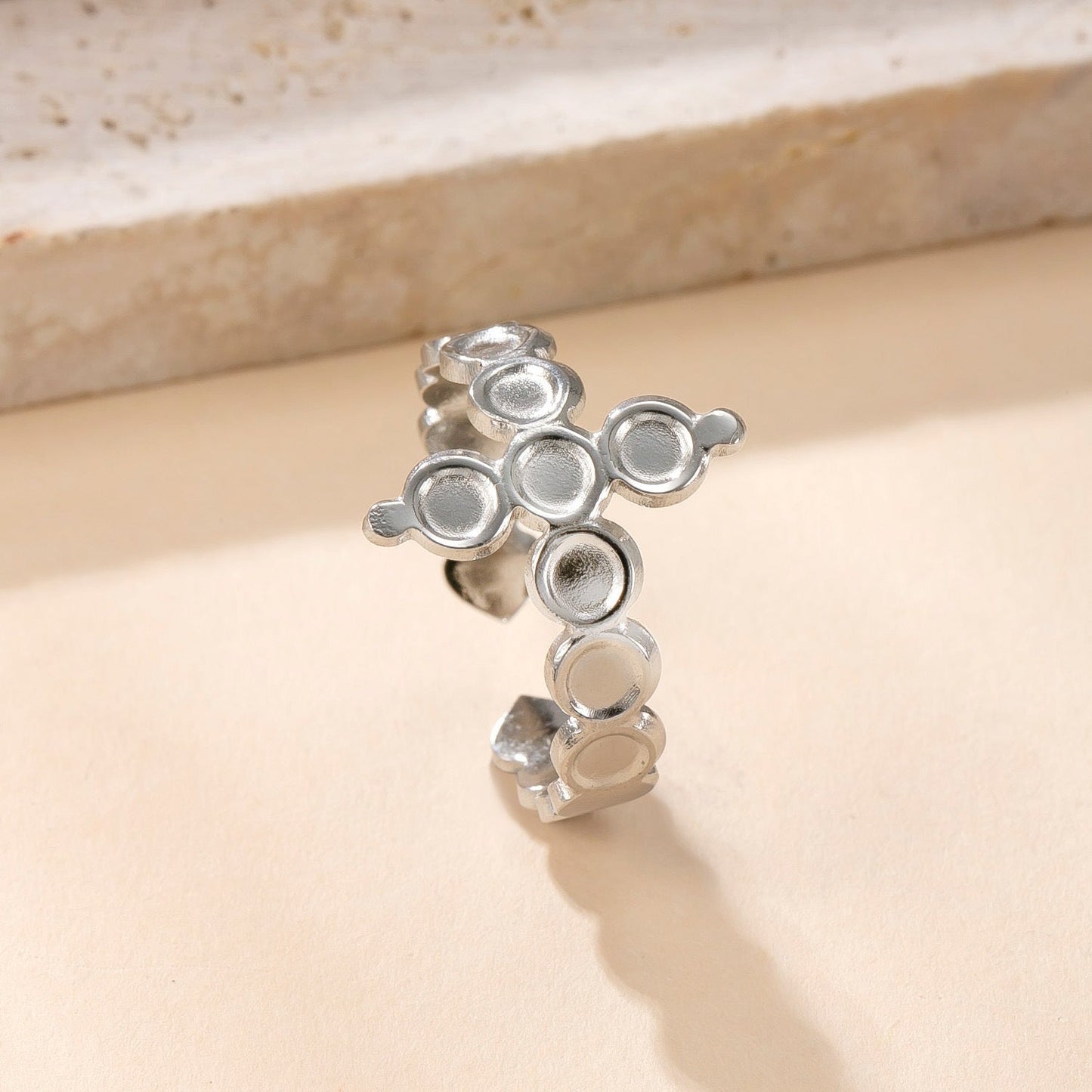 Stainless Steel Ring Oil Pressure Hollow Star Moon Open Ring Female