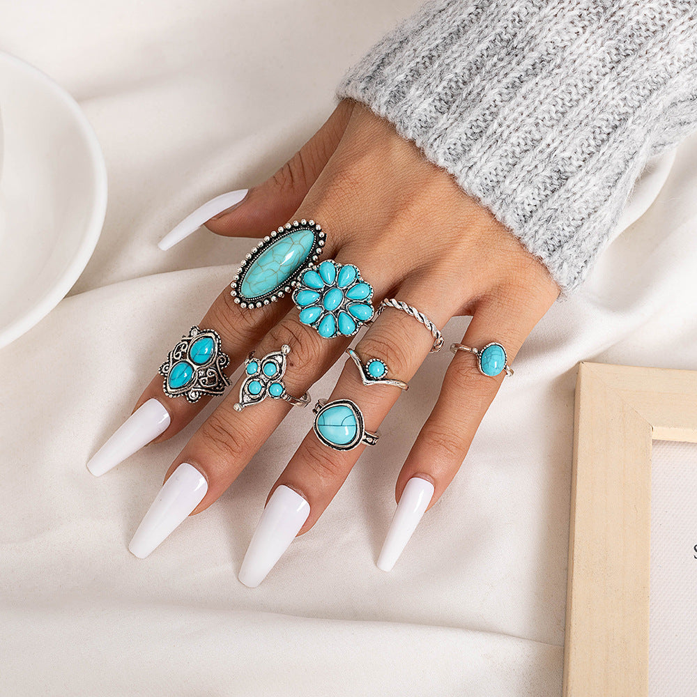 Vintage Boho Turquoise Floral Twist 8-piece Set