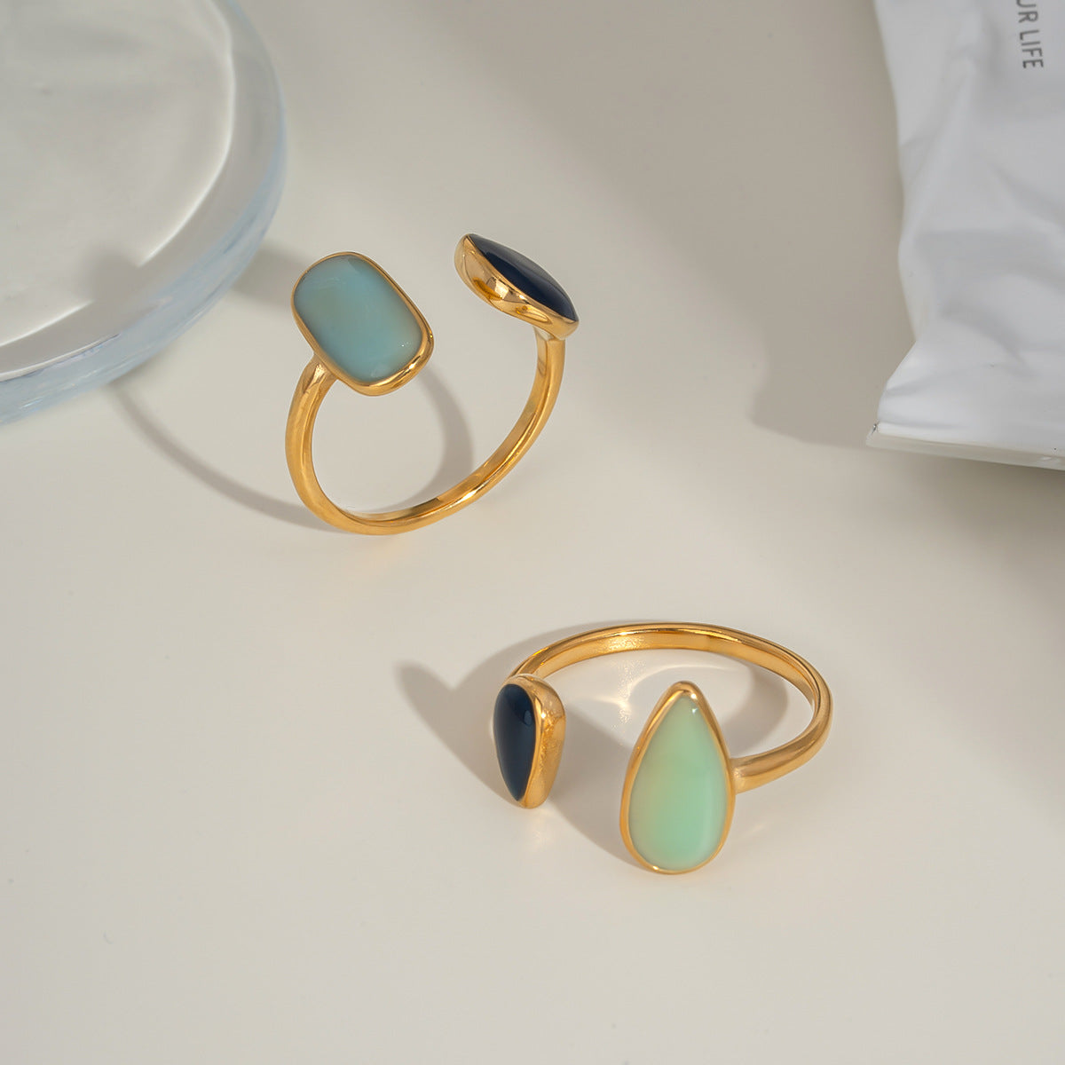 Retro Stainless Steel Oil Dripping Color Open Ring 18K Gold Simple