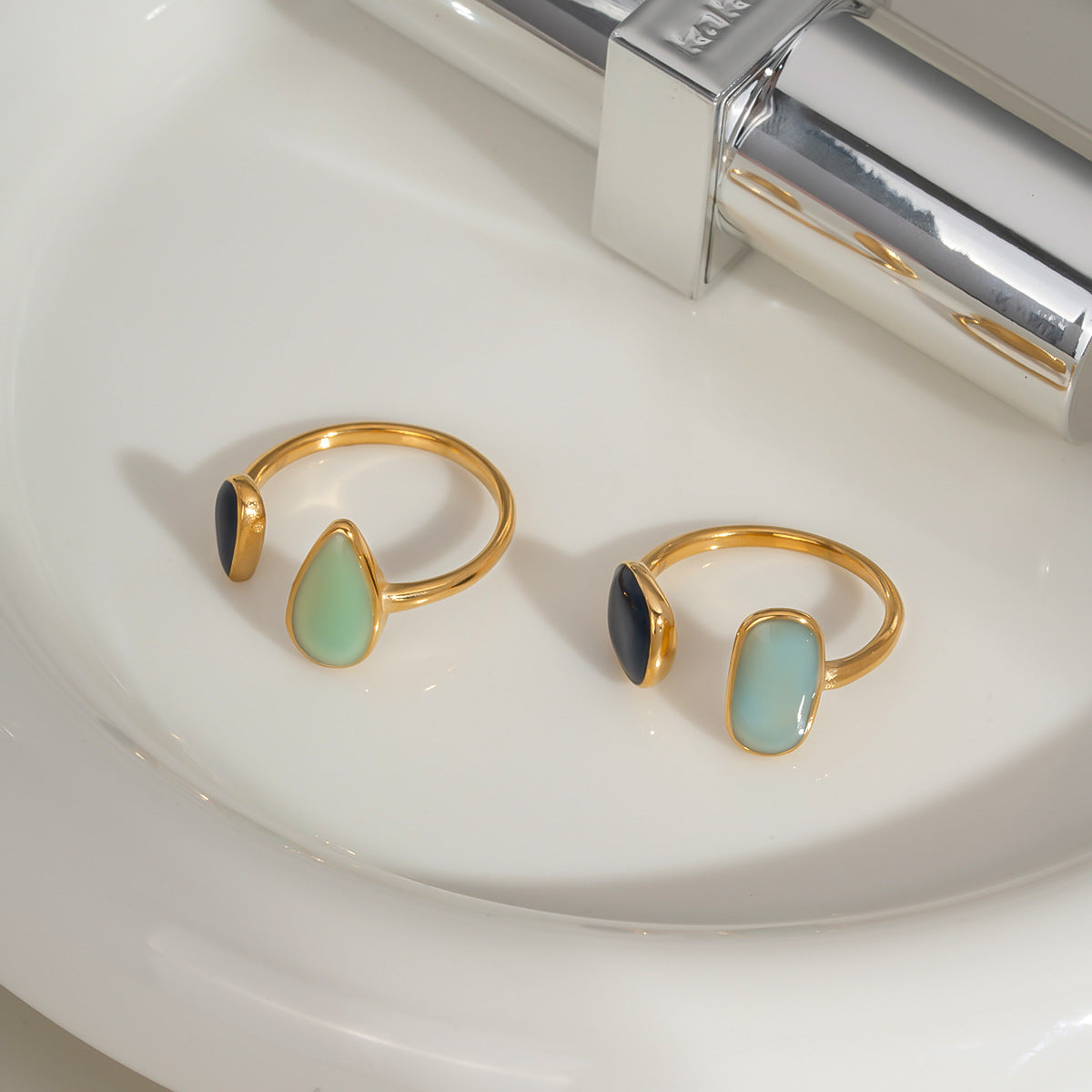 Retro Stainless Steel Oil Dripping Color Open Ring 18K Gold Simple