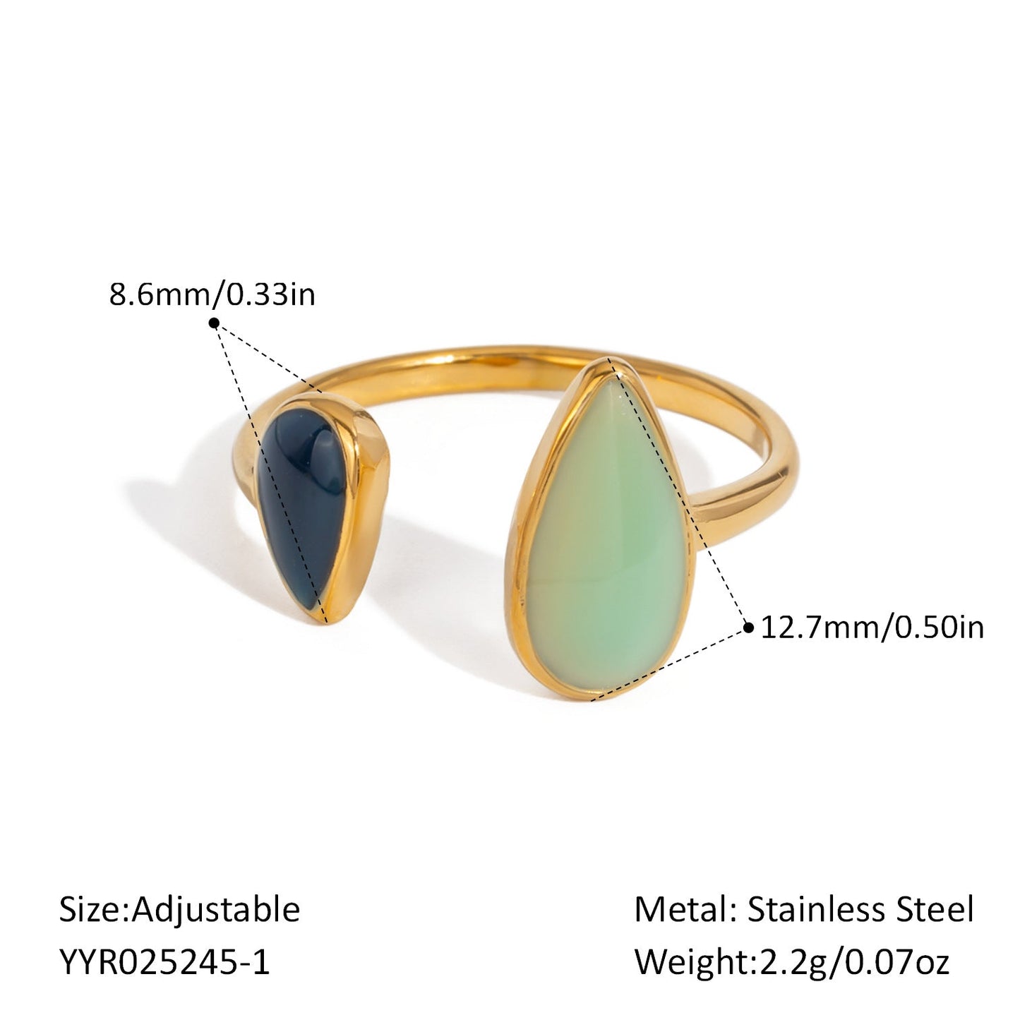 Retro Stainless Steel Oil Dripping Color Open Ring 18K Gold Simple