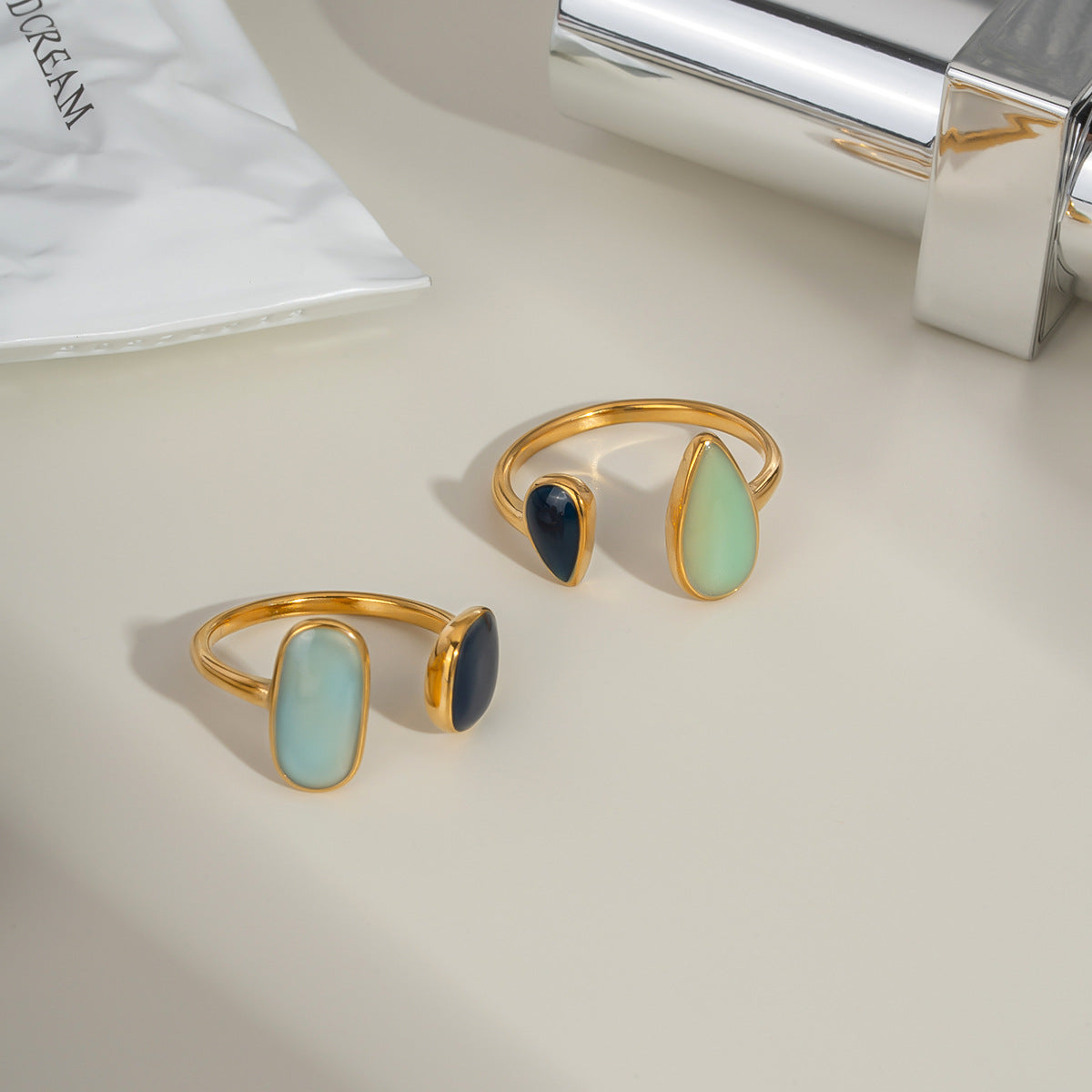 Retro Stainless Steel Oil Dripping Color Open Ring 18K Gold Simple