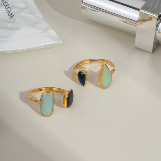 Retro Stainless Steel Oil Dripping Color Open Ring 18K Gold Simple