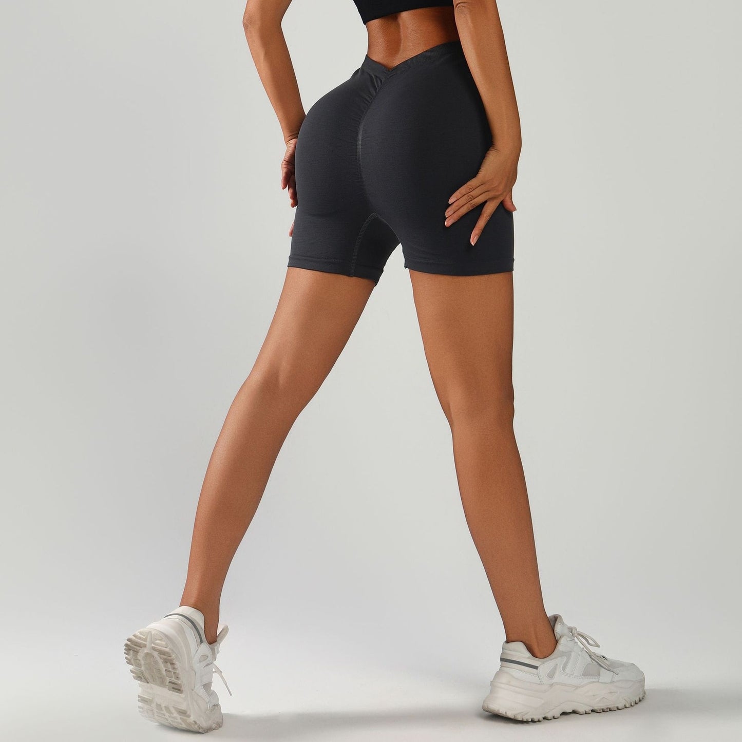 Back Waist Deep V Neck Tight Women's Sports Hip Yoga Shorts