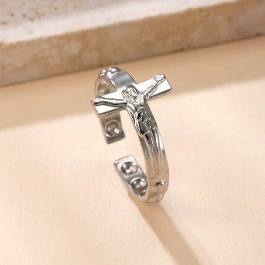 Stainless Steel Ring Oil Pressure Hollow Star Moon Open Ring Female