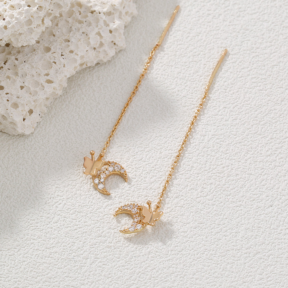 New Style Stylish Copper Micro-zircon Butterfly Moon Earrings Long Earrings Raise Earholes Earrings Earrings Earrings Female Accessories