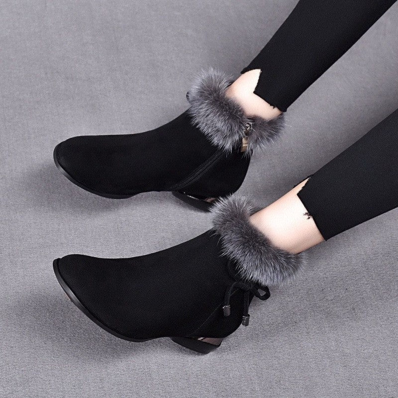 New Fleece Lined Round Toe Short Boots For Women
