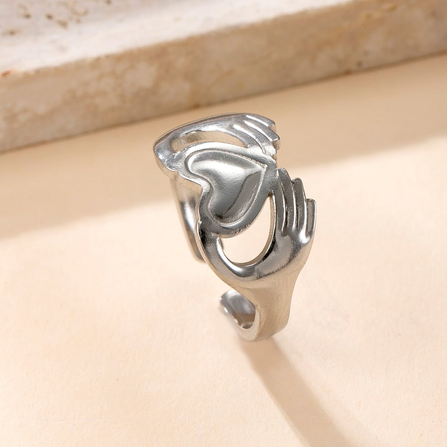 Stainless Steel Ring Oil Pressure Hollow Star Moon Open Ring Female