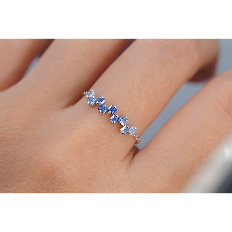 Fashionable And Versatile Square Blue Stone Ring